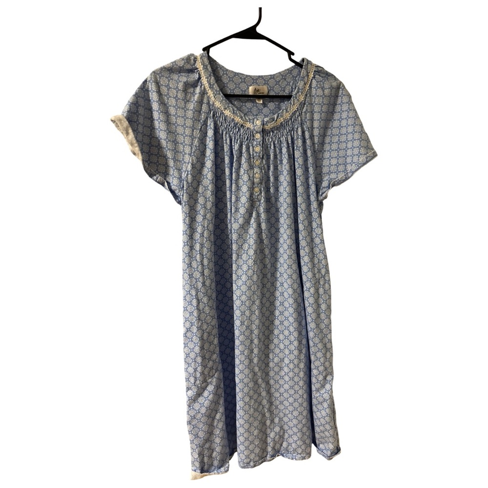 Aria Light Blue Printed Short Sleeve Lace Cotton Sleep Lounging Dress Size XL